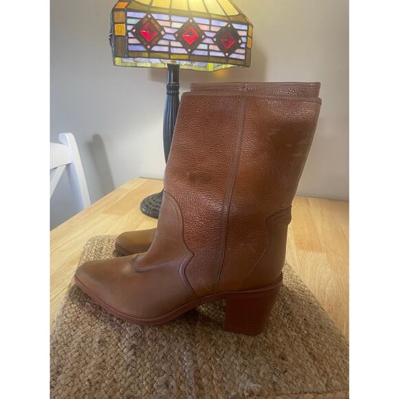 Joie Womens Ryann Caramel Leather Mid-Calf Pull On Cowboy, Western Boots Shoes - Picture 6 of 11